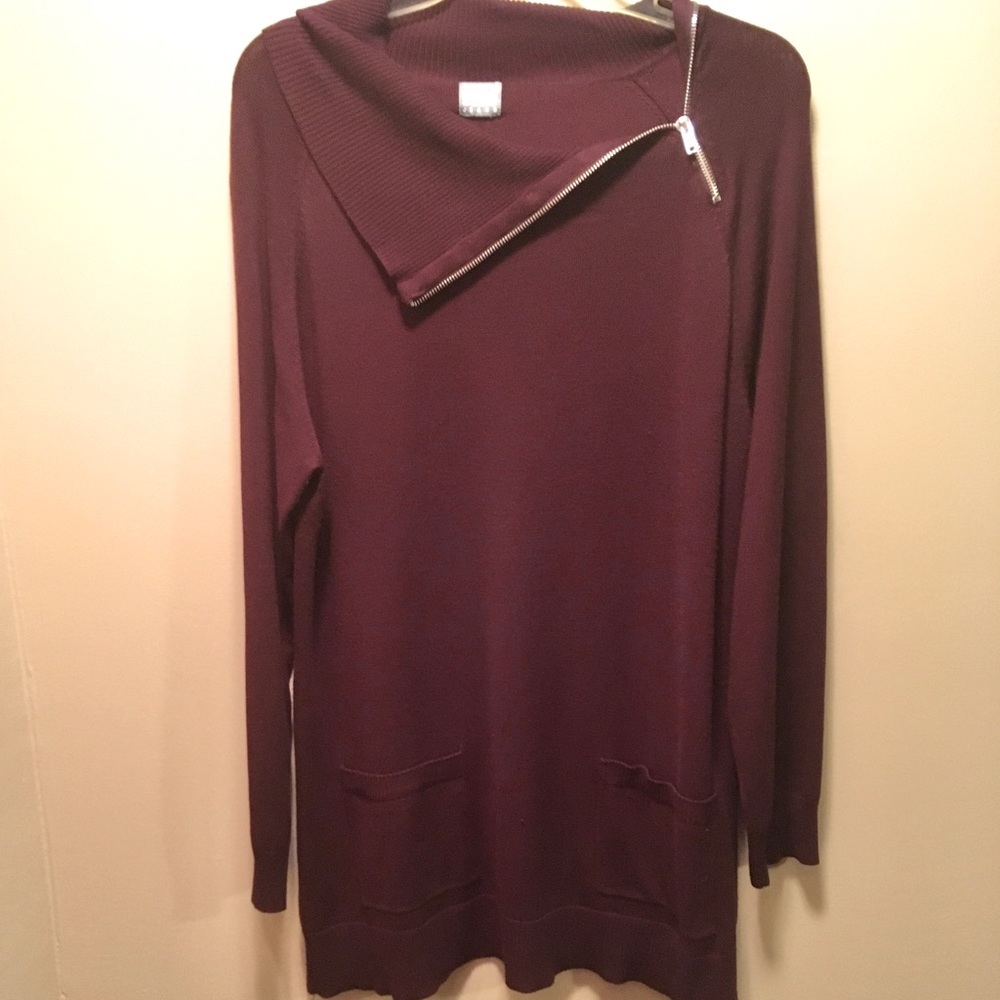 New York and Company Zip Neck Sweater Deep Wine XL